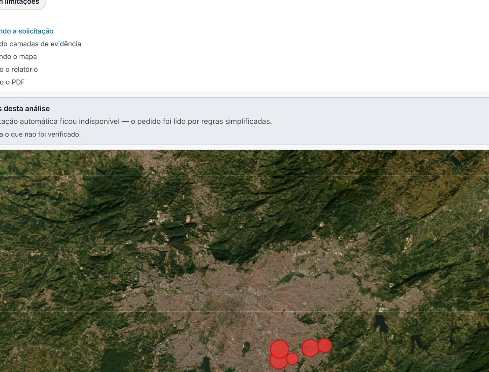 Mapa do GIS ProfitLinkr sobre Mauá — pontos de áreas contaminadas CETESB, legenda com contagens reais e o painel de análise ao lado
